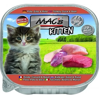 MAC's Mac’s Cat Kitten GRAIN FREE, пастет за подрастващи котки, БЕЗ ЗЪРНО, с пуйка, патешко и говеждо, 85 гр - Германия - 509VE