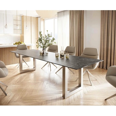 DELIFE Jídelní stůl Edge 300x100 cm keramika Laminam® Nero Greco šedá široká podnož nerezová ocel