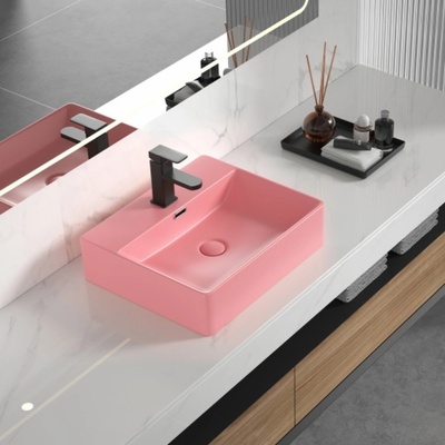 Inter Ceramic Умивалник за баня Мия 51х42см, розова за мебел или плот (icb 5042pink)