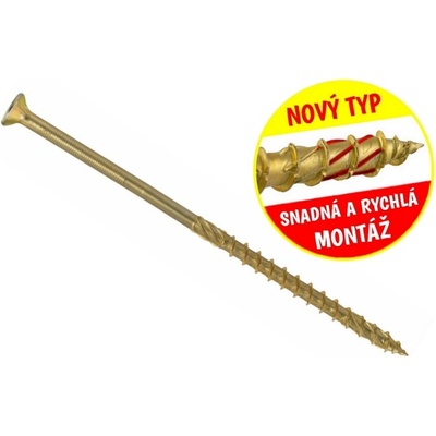 Konstrukční vrut do dřeva KLIMAS 6x180 TORX zápustná hlava TX30 žlutý Zn (100 ks v balení)