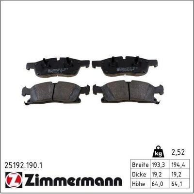 Sada brzdových destiček, kotoučová brzda ZIMMERMANN 25192.190.1