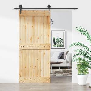 vidaXL Преплъзваща се врата Естествено и черно 90 x 210 cm (3445124)