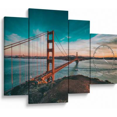 Obraz- Golden Gate, San Francisco (s hodinami), Čtyřdílný 110x75 cm s hodinami – Hledejceny.cz