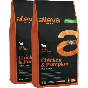 Alleva NATURAL кучешка пиле и тиква възрастен мини 2 x 12 кг