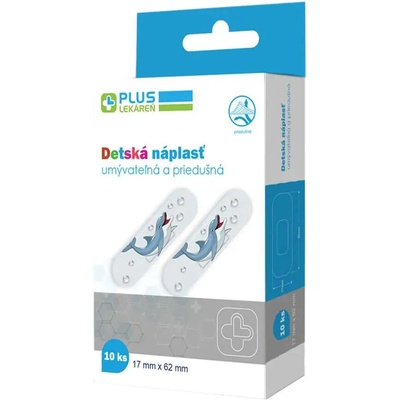 PLUS LEKÁREŇ Náplasť detská jemná priedušná umývateľná 17 x 62 mm 10 ks