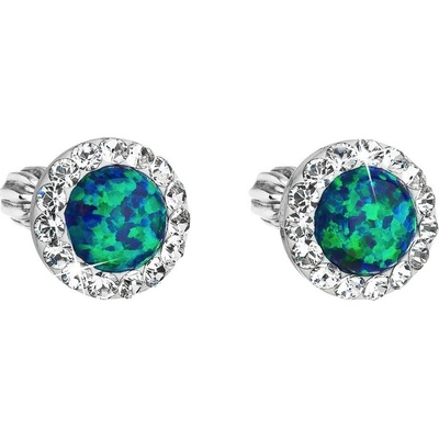 Pavona pecky se syntetickým opálem a krystaly Swarovski zelené kulaté 31317.1