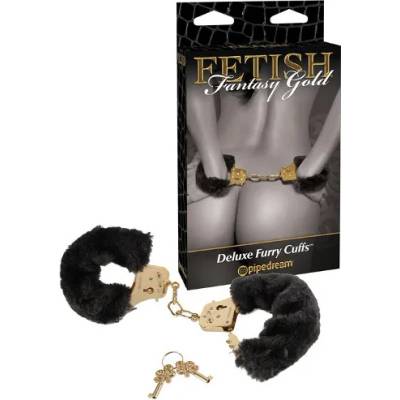 Златни белезници с черен плюш - Gold Deluxe Furry Cuffs (PD3996-27)