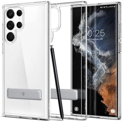 Spigen Ultra Hybrid S Case - хибриден кейс с вградена поставка и висока степен на защита за Samsung Galaxy S22 Ultra (прозрачен)