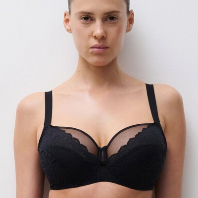 Blancheporte Polovystužená čipková Floral Touch Chantelle®, s kosticami čierna