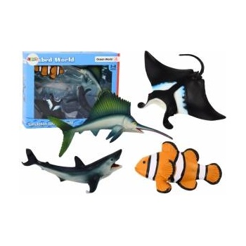 LEAN Toys Set of Sea Animal Figures Shark Dolphin Stingray 5 pcs
