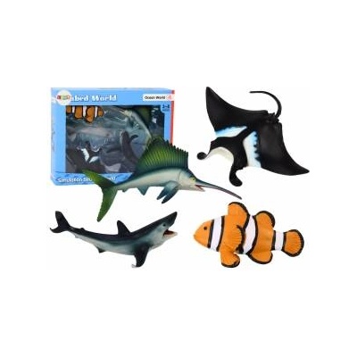 LEAN Toys Set of Sea Animal Figures Shark Dolphin Stingray 5 pcs