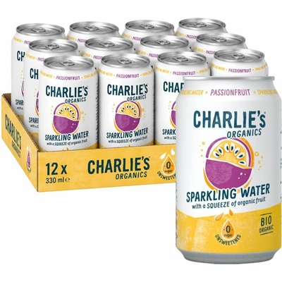 Charlie's Organics sycená pitná voda s mučenkovou šťávou 12 x 330 ml