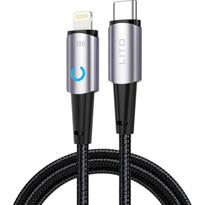Lito Кабел за данни с щепсел Type-C Type-C, Lightning 30W, 1, 2 m - Lito (LD10) - Черен
