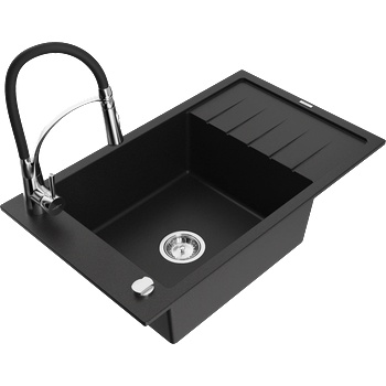 Mexen Elias гранитна мивка с 1 корито с отцедник и кухненски смесител Aster, черен - 6511-77-73450-07 (6511-77-73450-07)