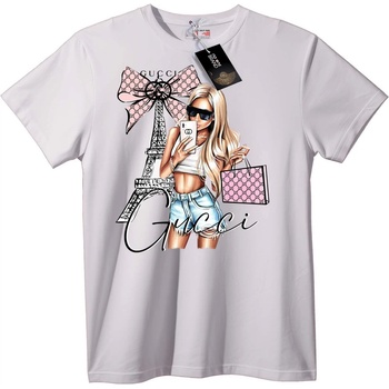 NOONEBRAND Тениска Gucci Момиче с Айфеловата Кула - 2XL, White