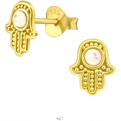 Prosperk stříbrné náušnice Hamsa pozlacená s Opálem S3076