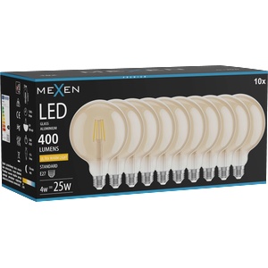 Mexen Vintis 10x крушка с нажежаема жичка LED E27, G125, 4W, Топло - 2200K, 400 lm, кехлибар (L158-E27-0422-50x10)