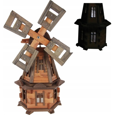 Zahradní větrný mlýn 85 cm s LED solárním osvětlením, hnědý, dřevěný