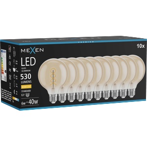 Mexen Vintis 10x крушка с нажежаема спирала LED E27, G95, 6W, Топла - 2700K, 530 lm, (L167-E27-0627-50x10)