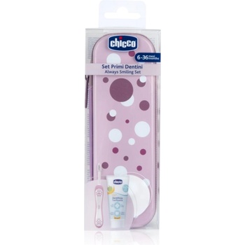 Chicco Always Smiling Set 6m+ Комплект за дентална грижа с калъфка Lilac