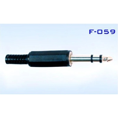 Royal Конектор f-059, стерео жак 6.3мм мъжки, за монтаж към кабел, пластмаса, черен