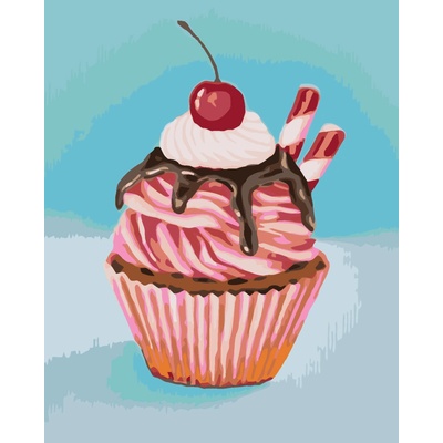 ZUTY Malování podle čísel JAHODOVÝ CUPCAKE S LÉKOŘICOVOU TYČINKOU MYROSLAVA VOLOSCHUK Rozměr 80 x 100 cm Rámování vypnuté plátno na rám