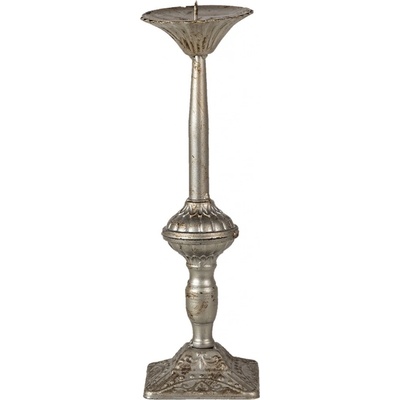 Kovový stříbrný svícen s patinou Leala -Ø 9*32 cm - Clayre & Eef