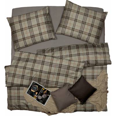 SCANquilt Obliečky satén plus káro khaki sivá 140x200 70x90