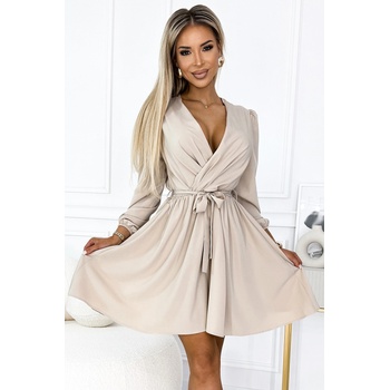 Numoco Елегантна рокля с дълъг ръкав в бежово 339-4nmc-2233 - Бежов, размер l/xl