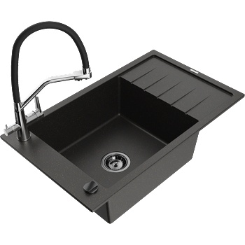 Mexen Elias гранитна мивка с 1 отделение с отцедник и кухненски смесител Duo, (6511-75-671701-07-B)