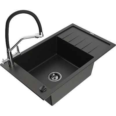 Mexen Elias гранитна мивка с 1 отделение с отцедник и кухненски смесител Duo, (6511-75-671701-07-B)