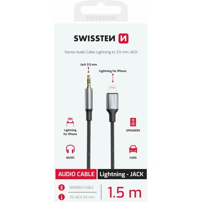 Swissten adaptér Light/JACK 1,5 M ČERNÝ