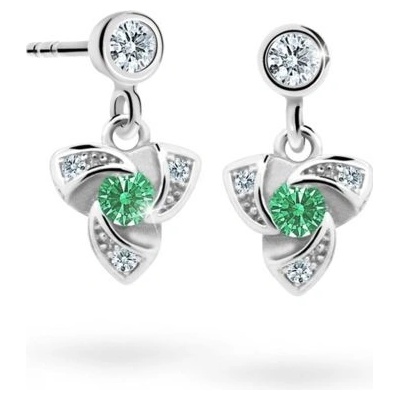 Danfil dětské náušnice C2203 z bílého zlata s kamínkem Emerald Green zapínání balónek