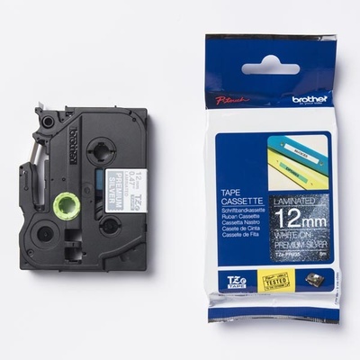 páska BROTHER TZePR935 biele písmo, strieborná premium páska Tape (12mm) (TZEPR935)