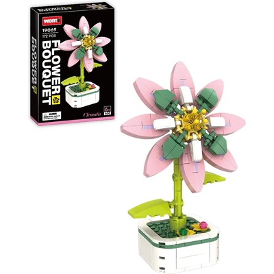 Woma Stavebnice květina s podstavcem, růžový Clematis (plamének), 172 ks