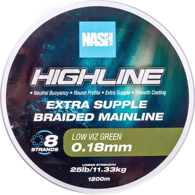 Nash Splietaná šnúra Highline Extra Supple Braid Green 1200 m 0,18 mm 11,3 kg