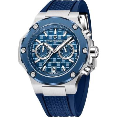 Pagani Design Мъжки часовник Pagani Design Querl, Силиконова каишка, Сребрист / Син (PD-YS032-BLUE-SILVER)