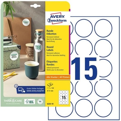 Etikety univerzálne kruhové 51mm Avery A4 10 hárkov