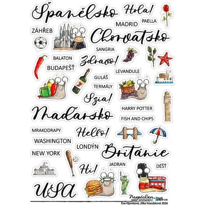 Písmena, čísla, samolepky s texty HuráPapír Samolepky A5 Španělsko, Chorvatsko, Maďarsko, Británie, USA