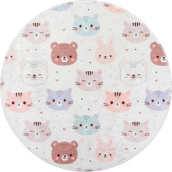 Vitaus Детски килим подходящ за пране в цвят слонова кост ø120 cm Cute Animals - Vitaus (KRN-KID-2130-Circle-120x120)