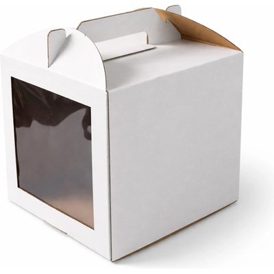 Cake star dortová krabice pevná bílá s okénkem (25,4 x 25,4 x 25,4 cm) – Zboží Dáma