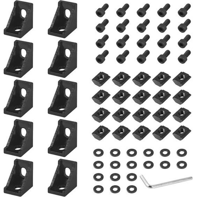 10x EYPINS upevňovací materiál úhelník černý, hliníkový profil 20x20 drážka 6 hliníková úhlová