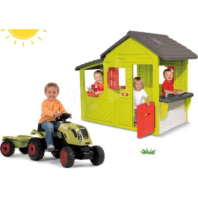 Smoby set domček Záhradník Neo Floralie s kuchynkou a červený traktor s prívesom 310300-21