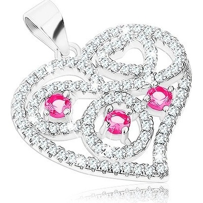 Šperky Eshop Stříbrný přívěsek srdce vykládané čirými a růžovými zirkony SP18.30