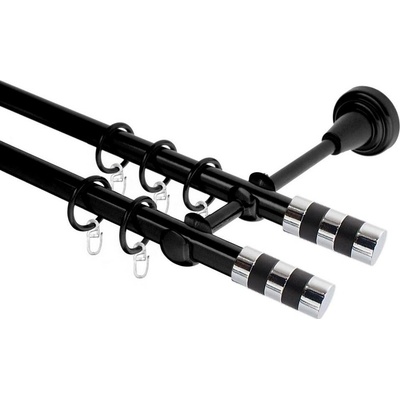 OK-GarnýžeCZ Garnýž kovová dvouřadá 19mm Sigma double černá 270 cm do stěny / kroužky s háčkem