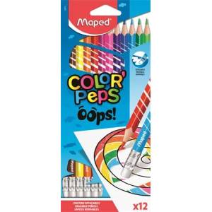 Maped Комплект цветни моливи, триъгълни, изтриваеми, MAPED "ColorPeps Oops", 12 различни цвята 832812 (832812)