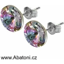 Swarovski Elements Rivoli vlepený krystal stříbrné náušnice pecky puzety fialové kulaté 51037.5 Vitrail Light růžová fialová tyrkysová duhová