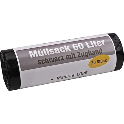 KesTek Pytle na odpadky se stahovací šňůrkou 60 l 25µm 20 ks černé