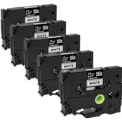 Brother HGe-231, 12mm x 8m, 5 бр, черен печат / бял фон, оригинална лента (HGE231V5)