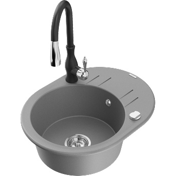 Mexen Kevin гранитна мивка с 1 отделение със сушилня и кухненски смесител Savita, сив - 6517-71-672601-70 (6517-71-672601-70)